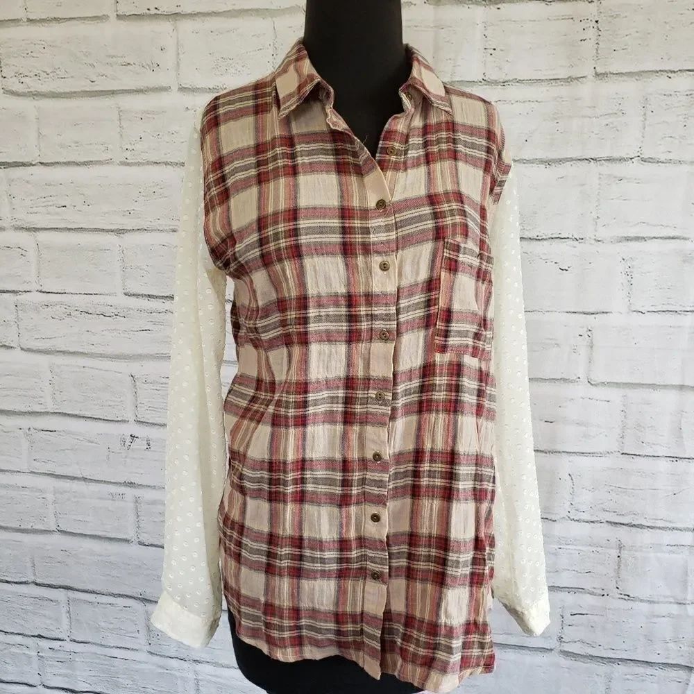 Free people long sleeve plaid button up